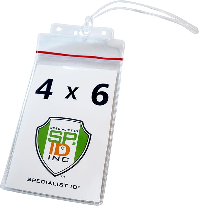 Bulk 25 Pack - Large Luggage Tags - Clear 4x6 Heavy Duty Cruise Ship I'd Tag/Golf Bag Travel Document Holder with 9" Plastic Loop - Waterproof Immunization Card Zip Pouch for Backpack by Specialist ID