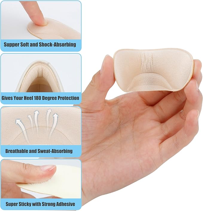 6 Pairs Heel Cushion Pads for Too Big Shoes - Protectors to Prevent Heel Pain, Blisters and Rubbing, Anti Slip Fillers Make Shoes Fit Tighter