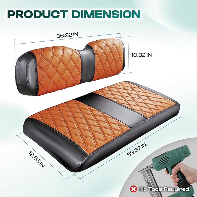 Drive-up Golf Cart Diamond Seat Covers, Brown EZGO Seat Covers with Adjustable Buckle Fit for EZGO TXT Golf Carts, Wipe Clean PVC with Black Stitching