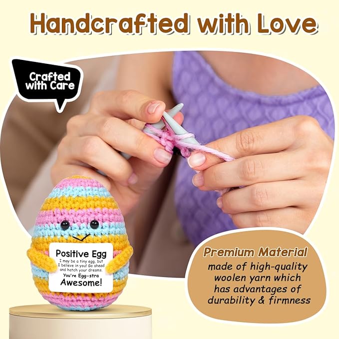 AICase Crochet Positive Egg Easter Gifts Easter Basket Stuffers Essentials Fillers Decorations Home Decor Emotional Support Nuggets Stuff Funny Cute Ideas for Girls Women Friends Birthday Pascua