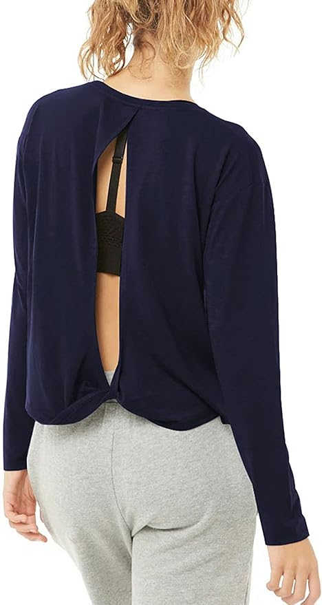 Bestisun Long Sleeve Workout Shirts Yoga Dance Tops Open Back Athletic Clothes for Women