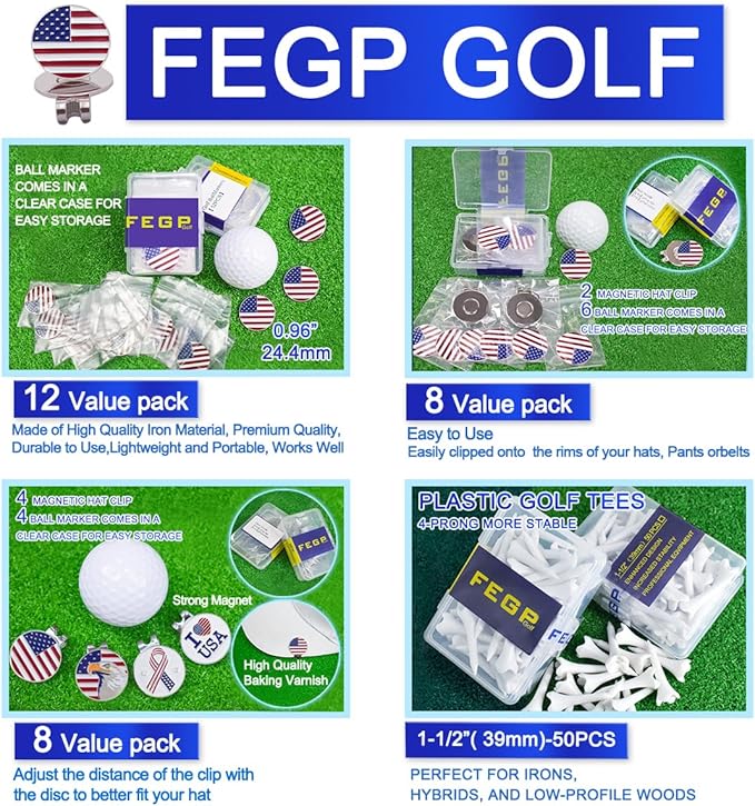 Golf Ball Markers with Magnetic Hat Clips Assorted Patterns Value Gift Set Mark Golf Divot Tool Accessories, Golf Ball Markers with Hat Clips Sets for Men Women Kids Gifts.