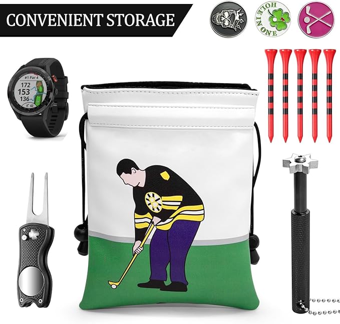 montela golf Valuables Pouch,Golf Bag Pouch with Drawstrings Golf Tee Bag Leather Golf Tee Pouchs for Men Women(Funny)