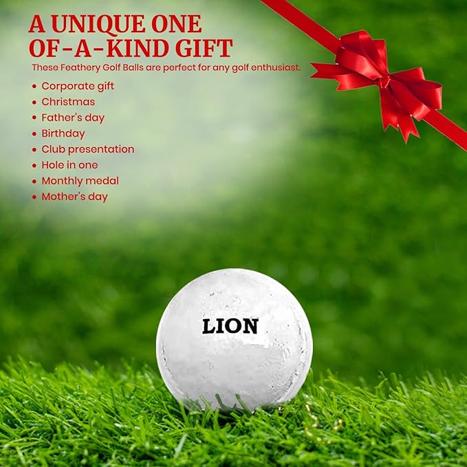 Authentic Feathery Lion Half Golf Ball in Resin Showing Feathers Paperweight