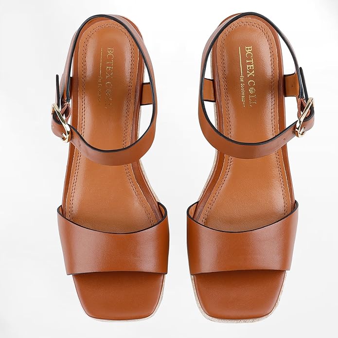 BCTEX COLL Women's Platform Wedge Espadrilles Sandals Comfortable Open Toe Ankle Strap Summer Casual Shoes Brown Black Nude
