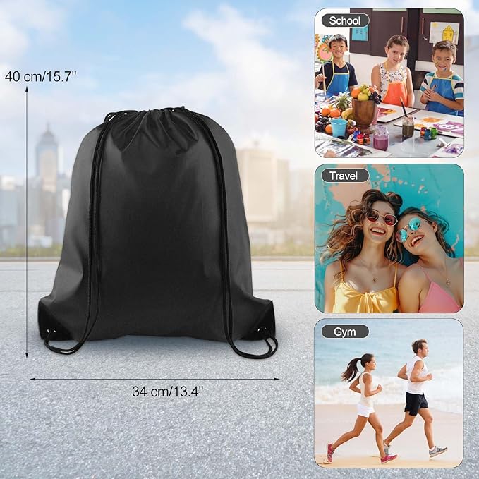 KUUQA 25Pcs Drawstring Backpack Bags String Backpack Sport Bag Sack Cinch Tote Gym Backpack Bulk for Gym Sport Traveling,Black