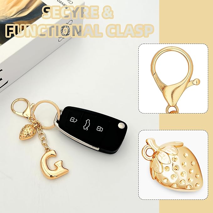 Gold Bubble Heart, Cherry, Bow & More Designs Letter Initial Keychain Bag Charms – Cute Purse Charms for Handbags