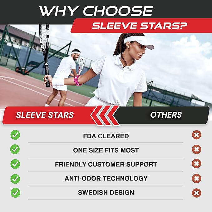 Sleeve Stars Tennis Elbow Brace for Women - Adjustable Tennis Elbow Strap, Golfers Elbow Brace for Men, Counterforce Brace for Tendonitis Relief, Fits 9"-23" (Single/Hot Pink)