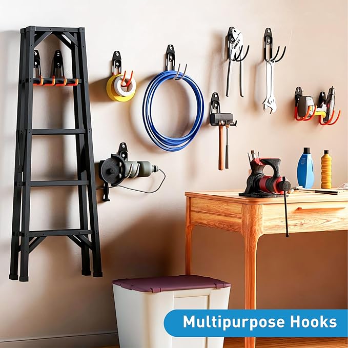 Garage Storage Utility Hooks，Garage Garden Tool Organizer，Steel Wall Mount Hooks, Large Garden U Hooks （2 Pack）