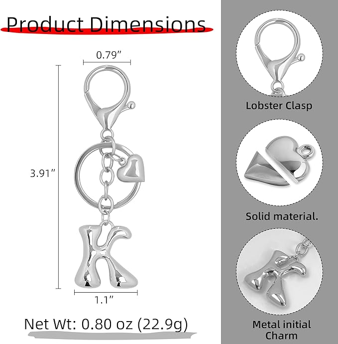 Gold Bubble Heart, Cherry, Bow & More Designs Letter Initial Keychain Bag Charms – Cute Purse Charms for Handbags