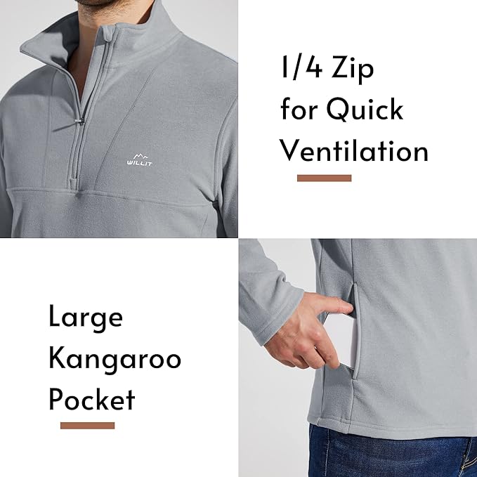 Willit Men's Winter Shirts Fleece Pullover with Pocket Quarter Zip Cold Weather Golf Hiking Casual Warm Shirts Long Sleeve