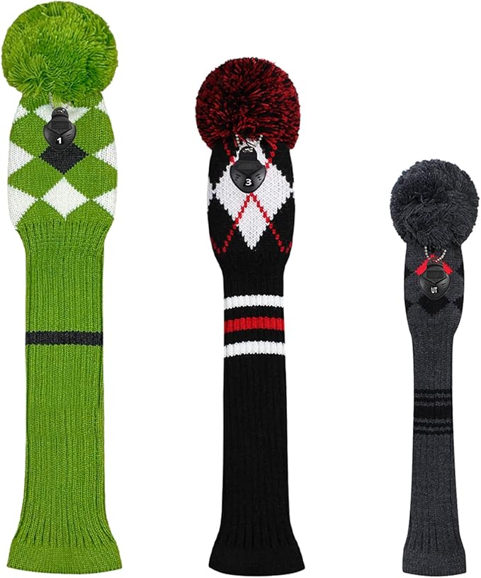 Scott Edward Knit Golf Head Covers for Woods Set of 3 Fits Well Driver(460cc) Fairway Wood and Hybrid(UT) The Perfect Change for Golf Bag
