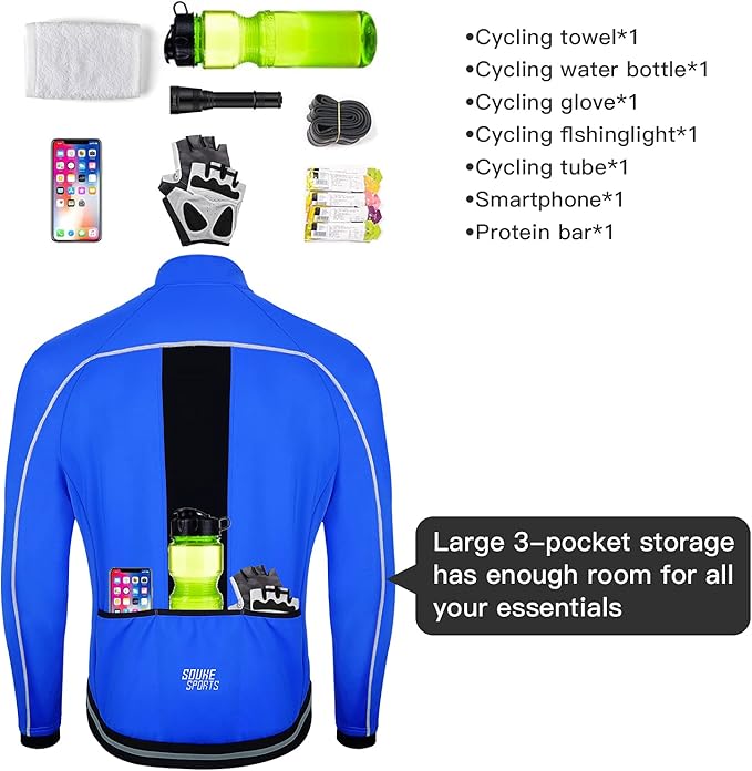 Souke Sports Men's Winter Cycling Jacket, Windproof Water Resistant Thermal Windbreaker