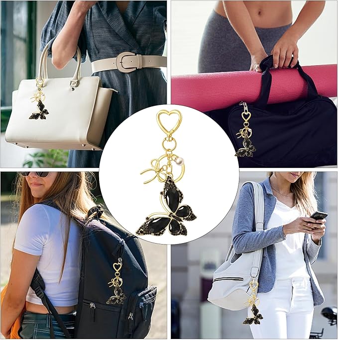 Bag Charm Keychain for Women: Cute Bow Keychains with Diamond Butterfly Pendant, Bags Purse Key ring Accessory
