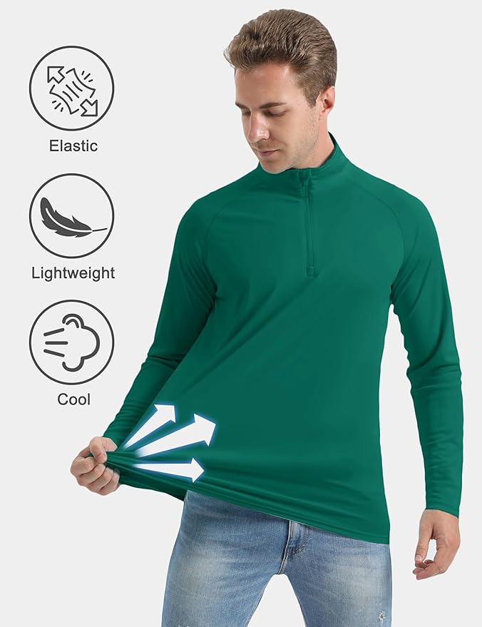 CRYSULLY Men's Long Sleeve 1/4 Zip Shirts Sun Protection Pullover UPF 50+ Rash Guard Running Lightweight T Shirt