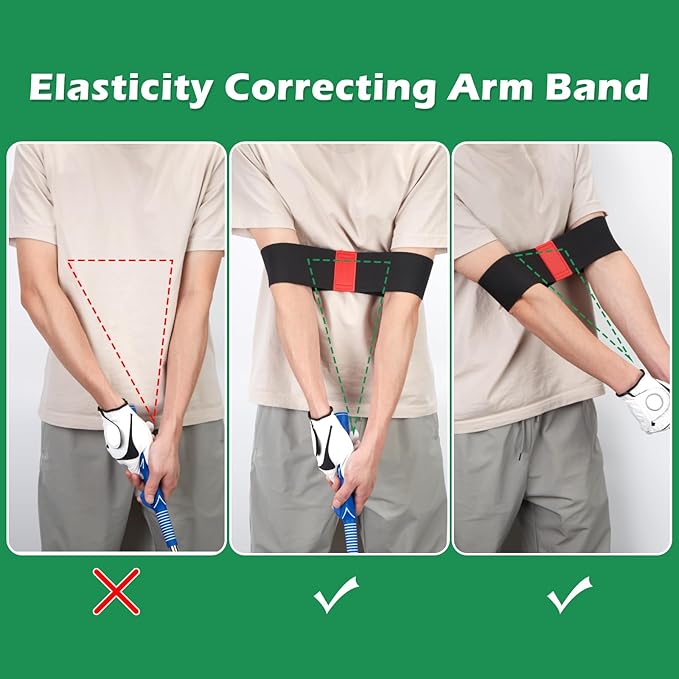 welspo Retractable Golf Swing Trainer Aid with Arm Band, Rhythm Click Sound, Warm-Up and Grip Trainer, Right-Handed Golf Club for Improve Chipping and Hitting Strength