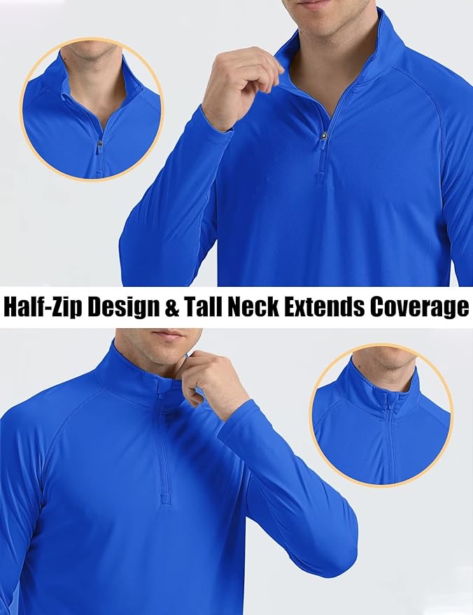 MAGCOMSEN Men's Long Sleeve Sun Shirts UPF 50+ Tees 1/4 Zip Up Fishing Running Rash Guard T-Shirts Outdoor Shirt
