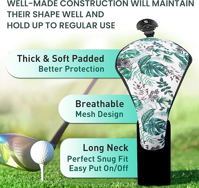 FINGER TEN Golf Club Head Covers Woods Hybrids 1/2/3/4 Pack, Headcovers Men Women 3 5 7 X with Interchangeable Number Tag, Fit All Wood Hybrid Clubs