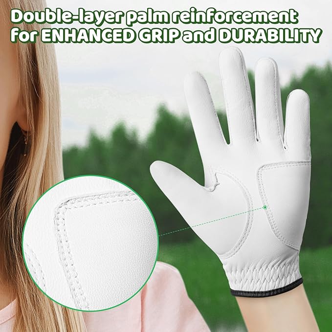 Braventure Breathable Kids Golf Glove: Age 5-13 Youth Leather Golf Glove with Golf Tees, Divot Tool & Gift Box for Boys Girls
