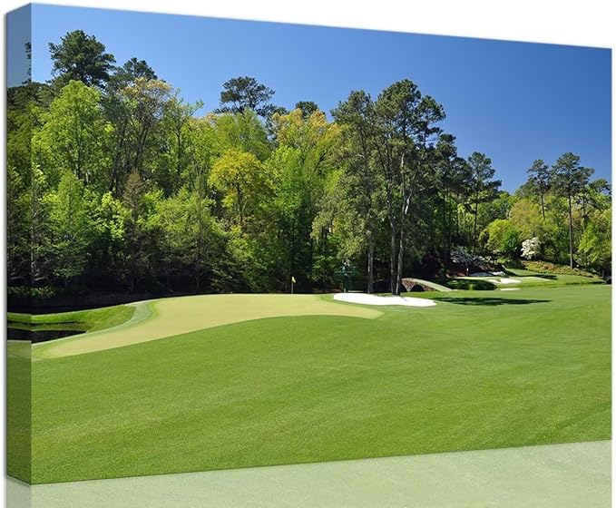 Augusta National Golf Club 11th Hole Wall Art - Augusta Golf Course Wall Art for Living Room Bedroom Bathroom - Augusta Golf Course Picture Poster Canvas Prints Framed Ready to Hang(24''H x 36''W)