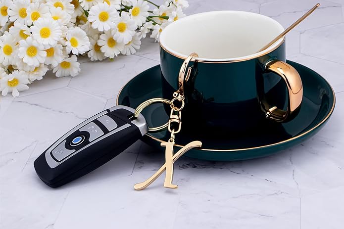 Cute Stainless Steel Gold Initial Letter Keychain for Women Girl, Charms for Key Handbag Backpack Bag, Personalized Gift