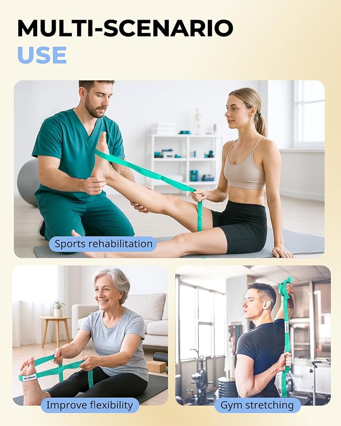 Trideer Stretching Strap Yoga Strap for Physical Therapy, 10 Loops Yoga Straps for Stretching, Non-Elastic Stretch Strap for Pilates, Exercise, Stretch Band for Women & Men