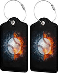 2 Pack Baseball Luggage Tags for Suitcases, Cool Leather Luggage Tag for Travel, Bag Tag Privacy Name ID Card Bag Labels for Friends Adults Kids Tourists Sports