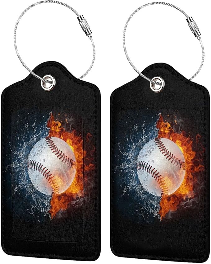 2 Pack Baseball Luggage Tags for Suitcases, Cool Leather Luggage Tag for Travel, Bag Tag Privacy Name ID Card Bag Labels for Friends Adults Kids Tourists Sports