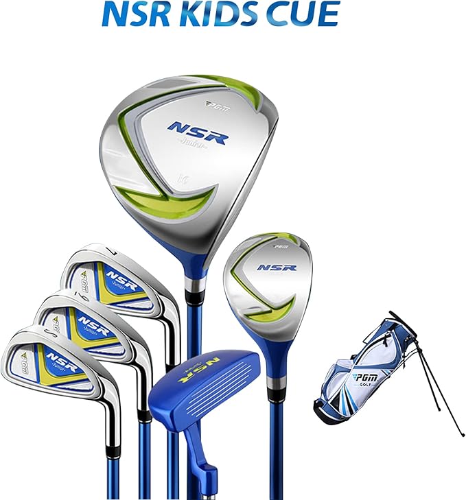 PGM Golf Club Set - 9 Pieces Junior Complete Golf Club Set for Kids Children - Right Handed - Driver(#1), Hybrid, Iron(#7,#9,#S), Putter, Golf Stand Bag