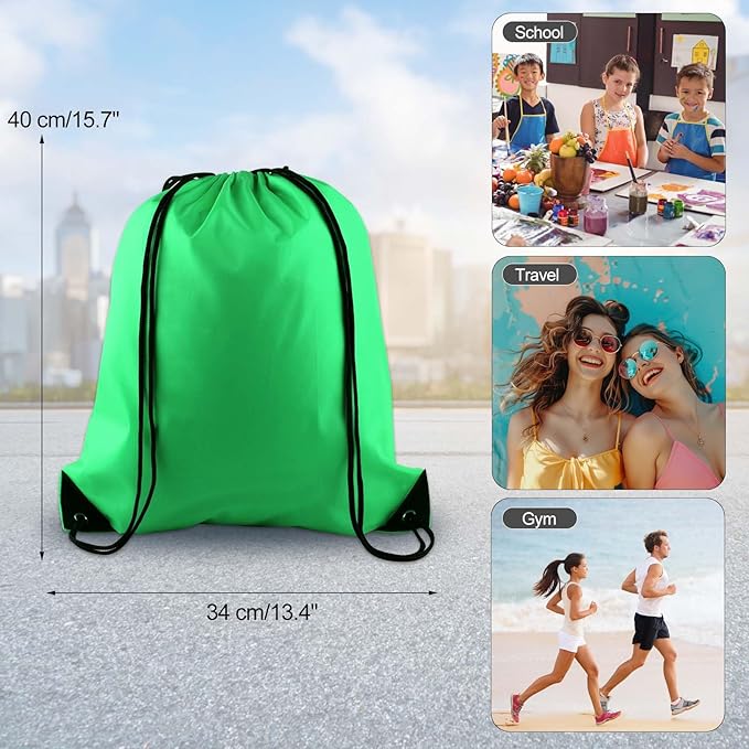 KUUQA 12 Pcs Drawstring Backpack Bags String Backpack Bulk Sport Gym Sack Bags for Traveling and Storage (Dark Green)