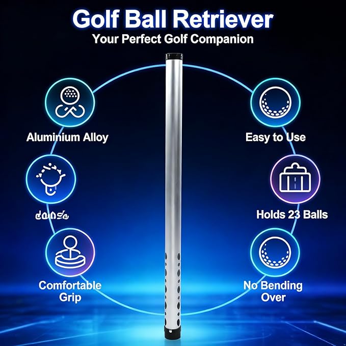 Golf Ball Retriever Tube, Aluminium Alloy, Holds 23 Balls, Picker for Outdoor Use - No More Bending Over, Easy Press Collection, Durable Practice Accessory