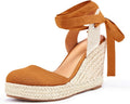 FISACE Womens Summer Espadrille Heel Platform Wedge Sandals Ankle Buckle Strap Closed Toe Shoes