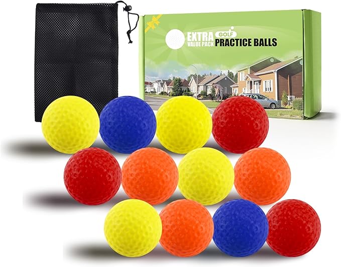 FINGER TEN Golf Practice Balls Foam Colored Value 12 24 50 Pack, Lightweight Golf Ball Limited Flight for Indoor Outdoor Driving Range Backyard Training Safe Practice Good Value