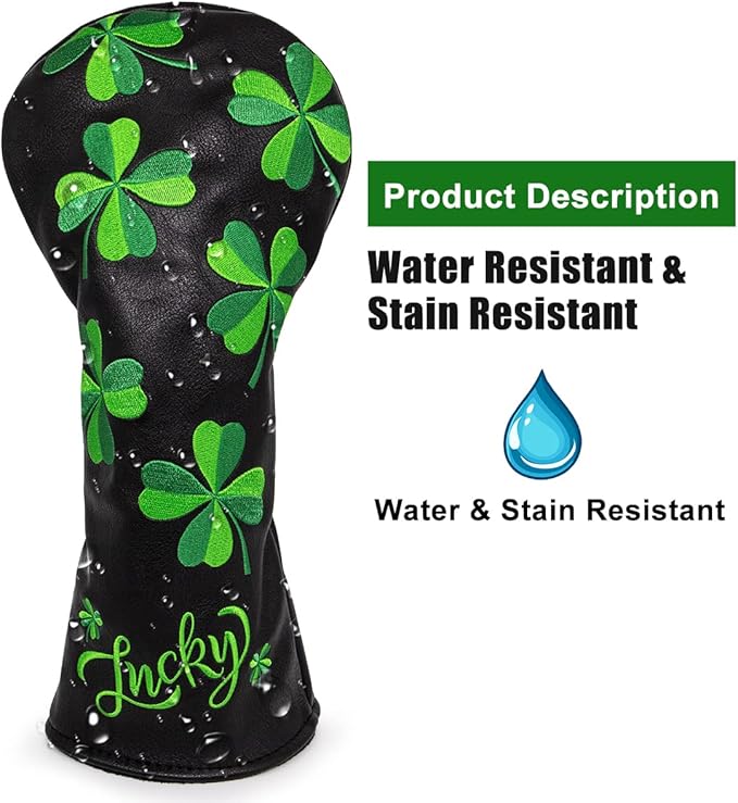 Live Lucky Golf Club Headcover Shamrock Golf Head Cover Elegant Embroidery Premium Leather Driver Covers Fairway Wood Covers Hybrid Headcovers Mallet Blade Putter Covers