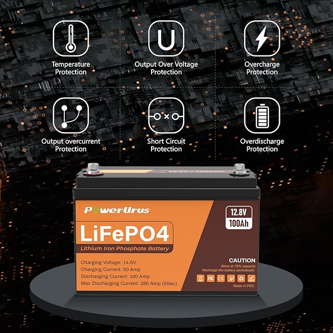 12V 100Ah LiFePO4 Lithium Battery with Smart APP, 4000-8000 Deep Cycle LiFePO4 Battery, Built-in 100A BMS, Wireless Real-Time Battery Monitor Function for RV, Marine, Off Grid Applications