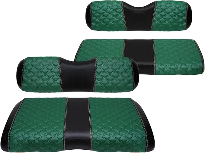 Golf Cart Front and Rear Seat Covers Waterproof and Sun Resistant Marine Grade Vinyl Leather Seat Cover Accessories for EZGO RXV 2008+, Green(4PCS)