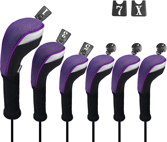 Andux 6pcs/Set Golf Club Head Covers Woods Drivers Fairway Hybrid Set Long Neck (3 Hybrid + 3 Woods)