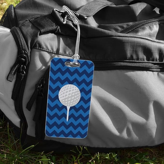 ChalkTalkSPORTS Golf Luggage & Bag Tag | Golf Ball and Tee | Custom Info on Back | Large | Blue