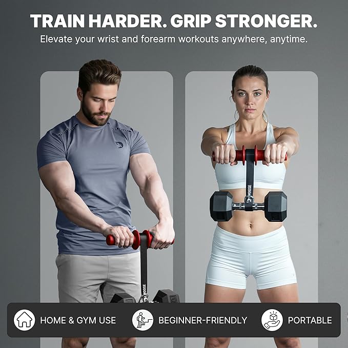 DMoose Fitness Forearm Strengthener & Wrist Roller - 2 in 1 Arm Exerciser with Non-Slip Premium Grip, Durable Nylon Rope - Helps with Elbow Tendonitis, Wrist Recovery & Strength Training (Patented)