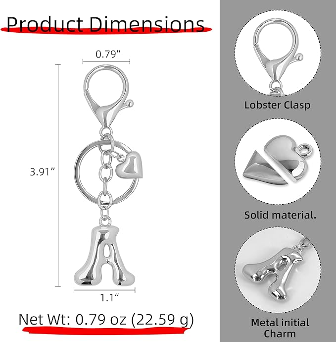 Gold Bubble Heart, Cherry, Bow & More Designs Letter Initial Keychain Bag Charms – Cute Purse Charms for Handbags