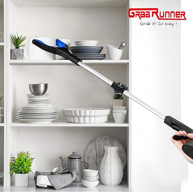 2 Pack 32 inch GrabRunner Reacher Grabber Tool with Strong Magnetic and Swivel Head (New Blue)