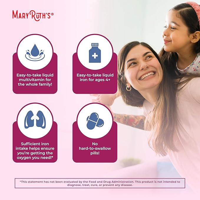 Iron Supplement for Women Men & Kids | Liquid Iron Supplement for Women Men & Kids | Iron for Healthy Blood & Oxygen | Ages 4 & Up | Sugar Free | Vegan | Non-GMO | Gluten Free | 15.22 Fl Oz