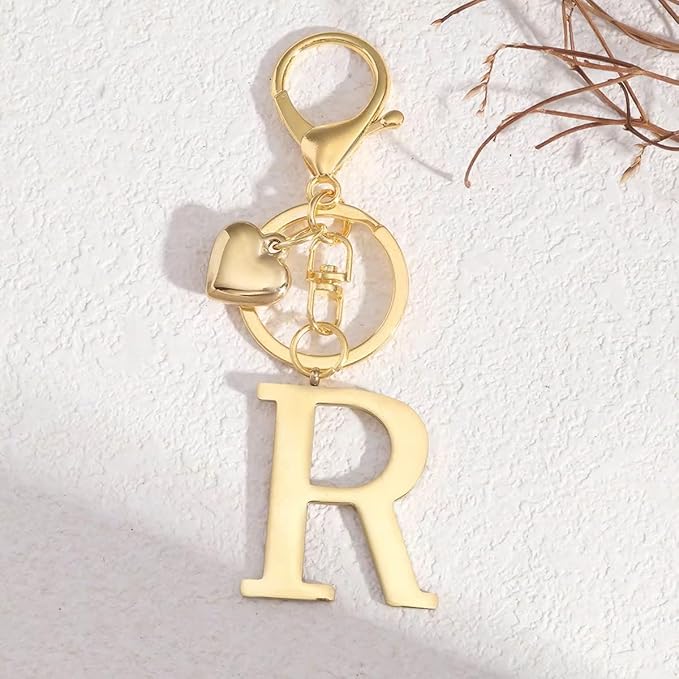 Metal Heart Alphabet Keychain for Women, Girls - Cute Initial Letter Accessories for Purse, Bag Charms and Backpack