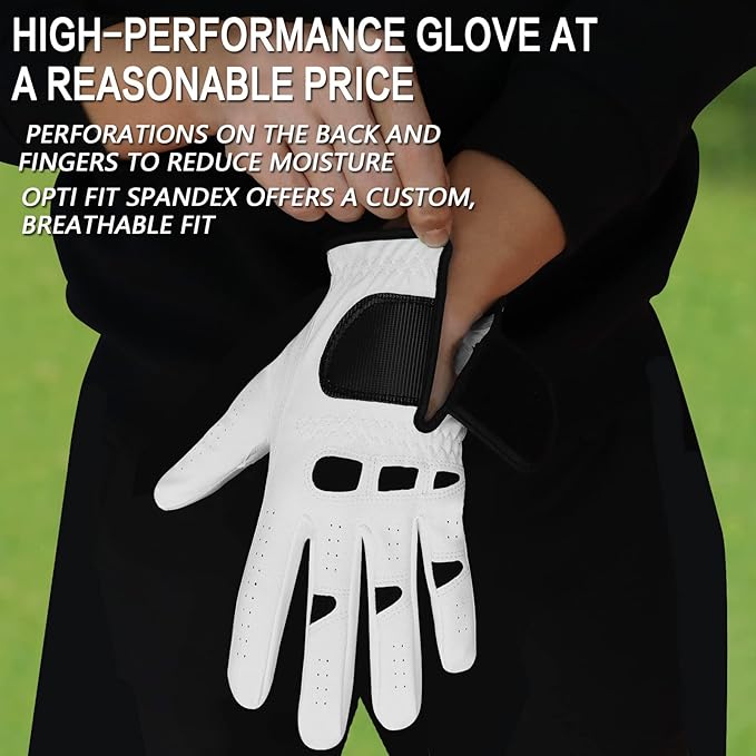 FINGER TEN Men’s Golf Gloves Left Hand Right with Ball Marker 2 Pack, Weathersof Grip Soft Comfortable, Fit Size Small Medium ML Large XL
