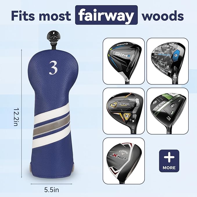 Golf Club Covers, 4pcs or 1pc Golf Head Covers for Woods, Driver, Fairway, Hybrid - Premium PU Leather Golf Club Head Cover with Interchangeable Tags