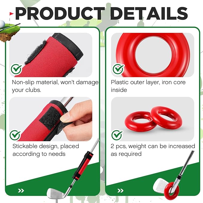 Golf Club Weights Golf Swing Weights for Practice and Warm Up Golf Swing Trainer Rings Golf Swing Weights Stripe with 2 Pcs Weighted Golf Donut Accessory Equipment Tool for Golf Clubs