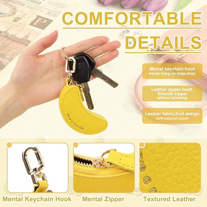 XSUIOY Orange Fruit Coin Purse Keychain Bag Charm, Mini Leather Coin Purse & Pouch Airtag Holder Keychain, Kawaii Bag Charms for Handbag, Tote, Keys, Airtag, Gifts for Girls & Women