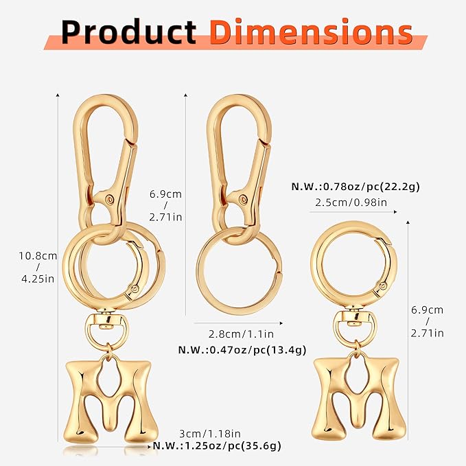 Gold Bubble Heart, Cherry, Bow & More Designs Letter Initial Keychain Bag Charms – Cute Purse Charms for Handbags