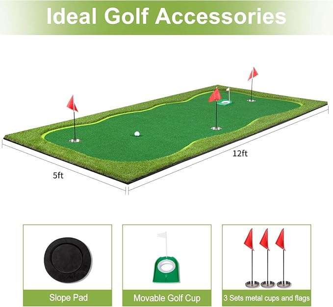 Golf Putting Green Mat, Professional Large Putting Mat with Movable Cup/Slope Pad for Indoor & Outdoor