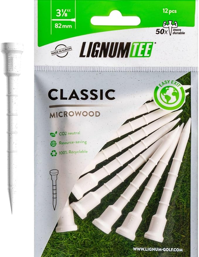LIGNUM Tee - Classic Golf Tees - Sports Golf Tees - Anti Spin Head, Bio-Based Micro Wood, 50x Durable